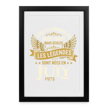 Légende Née En Juillet 1975 Anniversaire - Affiche encadrée (27 × 37 cm) - noir - Devant