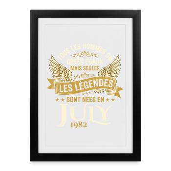 Légende Née En Juillet 1982 Anniversaire - Affiche encadrée (27 × 37 cm) - noir - Devant