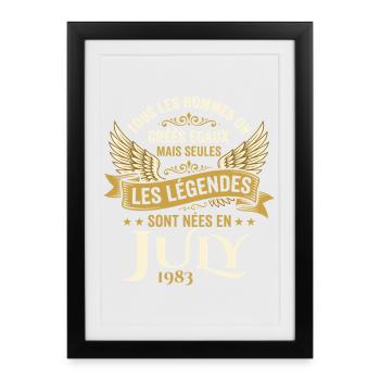 Légende Née En Juillet 1983 Anniversaire - Affiche encadrée (27 × 37 cm) - noir - Devant