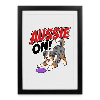 Aussie On! Playful Frisb Dog - Framed poster (27 × 37 cm) - black - Front