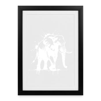 Éléphant Street Art Blanc - Affiche encadrée (27 × 37 cm) - noir - Devant