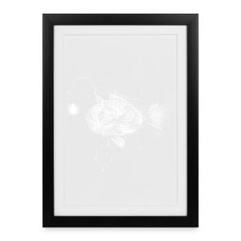 kunstvolle Anglerfisch Zeichnung aus weißen Linien - Gerahmtes Poster (27 × 37 cm) - Schwarz - Vorne