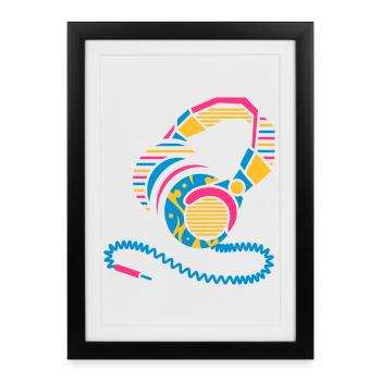 Headphones of patterns and stripes - Framed poster (27 × 37 cm) - black - Front