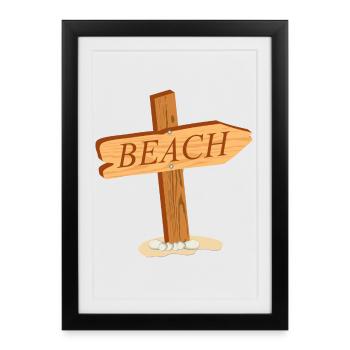 panneau en bois simple - Panneau de signalisation vers la plage - Affiche encadrée (27 × 37 cm) - noir - Devant