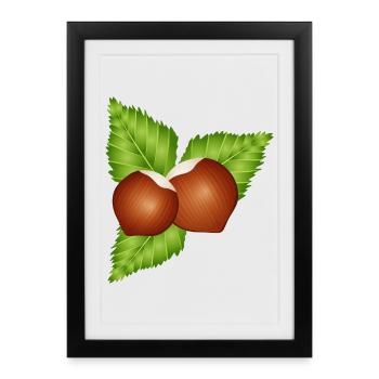 deux noisettes brun clair avec des feuilles - Affiche encadrée (27 × 37 cm) - noir - Devant