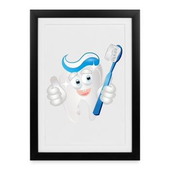 Dent blanche rayonnante avec du dentifrice en bande dessinée - Affiche encadrée (27 × 37 cm) - noir - Devant