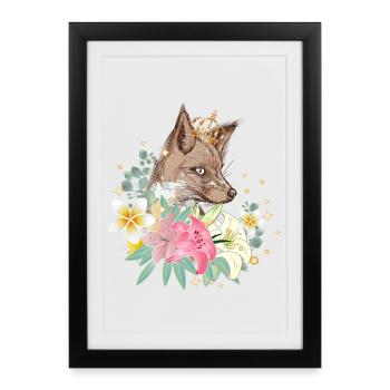 Renard avec une couronne d’or et de magnifiques lys - Affiche encadrée (27 × 37 cm) - noir - Devant