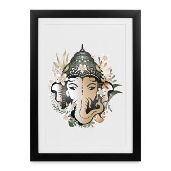 Le dieu éléphant Ganesha décoré de fleurs - Affiche encadrée (27 × 37 cm) - noir - Devant