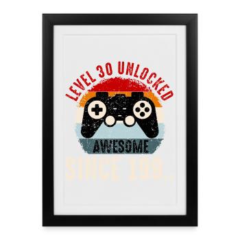 Manette rétro débloquée niveau 30 - Affiche encadrée (27 × 37 cm) - noir - Devant