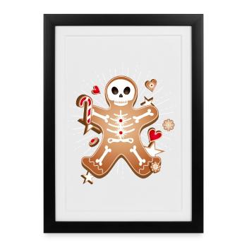 Gingerbread Man Sugar Skull Decor pour Noël - Affiche encadrée (27 × 37 cm) - noir - Devant