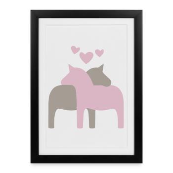 Dala coeur de cheval scandinave noël amour - Affiche encadrée (27 × 37 cm) - noir - Devant