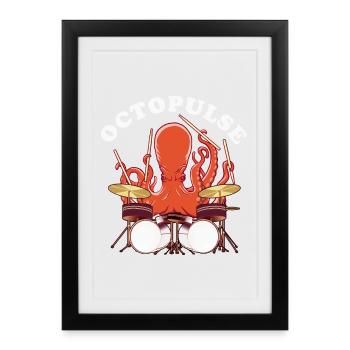 OctoPULSE | Poulpe Jouant De La Batterie - Affiche encadrée (27 × 37 cm) - noir - Devant