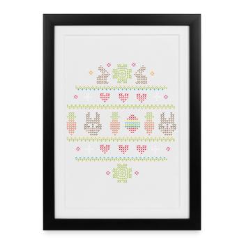 Easter motifs in knitting pattern style for Easter - Framed poster (27 × 37 cm) - black - Front