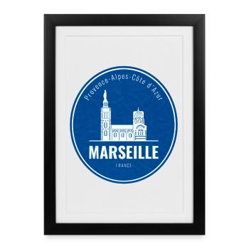 Logo de la ville bleue de Marseille - Affiche encadrée (27 × 37 cm) - noir - Devant