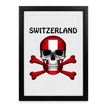 Crâne Jolly Roger Pirate Flag Suisse R6Z - Affiche encadrée (27 × 37 cm) - noir - Devant