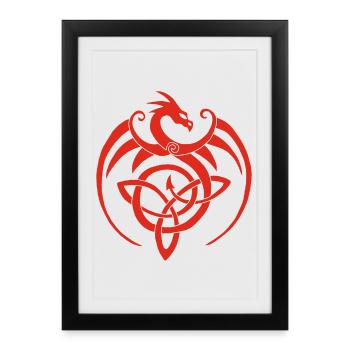 Dragon rouge et symbole celte - Affiche encadrée (27 × 37 cm) - noir - Devant