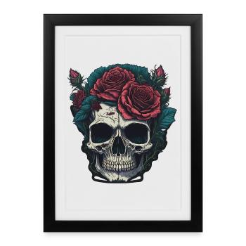 Crâne avec des roses - Affiche encadrée (27 × 37 cm) - noir - Devant