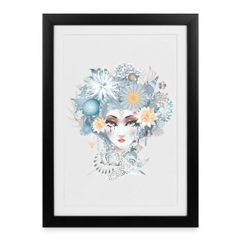 Portrait de sirène dans des couleurs pastel froides - Affiche encadrée (27 × 37 cm) - noir - Devant