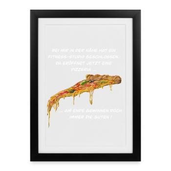 Fitness Studio oder Pizzeria - Pizza gewinnt immer - Gerahmtes Poster (27 × 37 cm) - Schwarz - Vorne