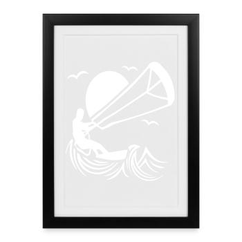 Kitesurfers en action silhouette - Affiche encadrée (27 × 37 cm) - noir - Devant