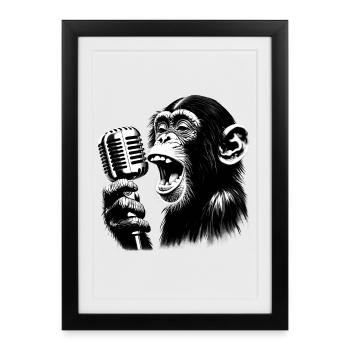 Monkey orchestra singer with vintage microphone - Framed poster (27 × 37 cm) - black - Front