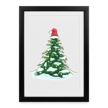 Sapin de Noël avec chapeau de Noël - Affiche encadrée (27 × 37 cm) - noir - Devant