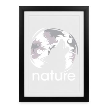 Nature Loup Lune Howl Soir Nuit Ombre Logo - Affiche encadrée (27 × 37 cm) - noir - Devant