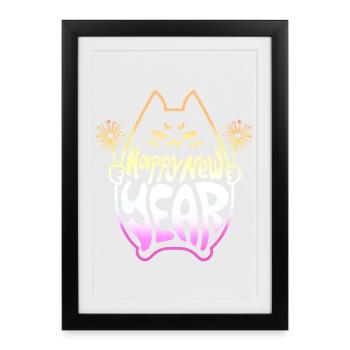 Bonne Année Chat #3 Frohes Neues Jahr Katze - Affiche encadrée (27 × 37 cm) - noir - Devant