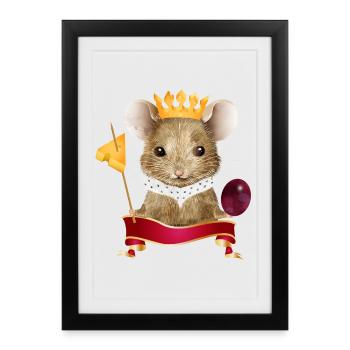 Souris avec couronne de fromage, raisin et cure-dent - Affiche encadrée (27 × 37 cm) - noir - Devant