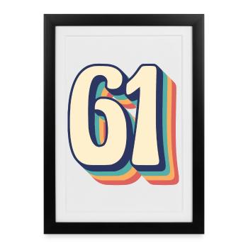 Vintage Retro T-Shirt Number 61 Sixty One - Framed poster (27 × 37 cm) - black - Front