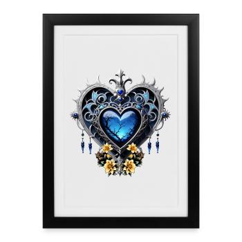 Wonderful Noble Gothic Heart in Blue Colors - Framed poster (27 × 37 cm) - black - Front