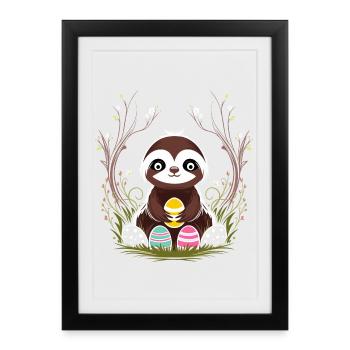 Paresseux de Pâques avec des œufs de Pâques au printemps - Affiche encadrée (27 × 37 cm) - noir - Devant