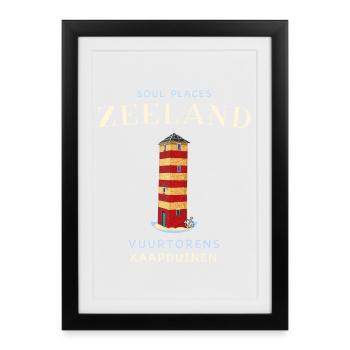 Zélande Pays-Bas, dessin du phare de Kaapduin - Affiche encadrée (27 × 37 cm) - noir - Devant
