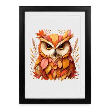 beau hibou, conçu à partir de différentes feuilles - Affiche encadrée (27 × 37 cm) - noir - Devant
