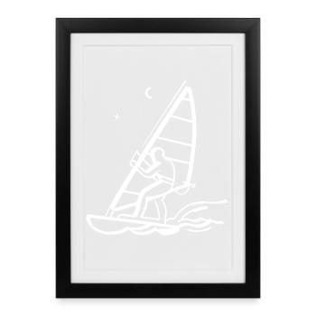 Windsurfing Line Art - Framed poster (27 × 37 cm) - black - Front