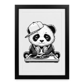 motif panda cool en tant que DJ avec des écouteurs - Affiche encadrée (27 × 37 cm) - noir - Devant