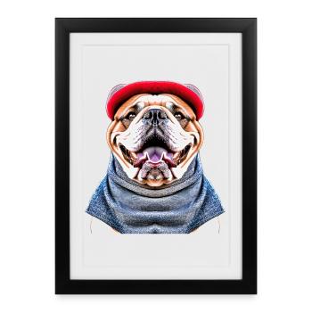 Bulldogge Streetwear Hoodie - Gerahmtes Poster (27 × 37 cm) - Schwarz - Vorne