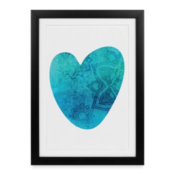 Yoga Heart Mandala Pattern Meditation Love Fan om - Framed poster (27 × 37 cm) - black - Front
