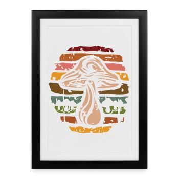 Champignon rétro Nature - Icône de cueillette de champignons - Affiche encadrée (27 × 37 cm) - noir - Devant