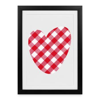 Herz kariert Love Liebe Hochzeit Karo Muster - Gerahmtes Poster (27 × 37 cm) - Schwarz - Vorne