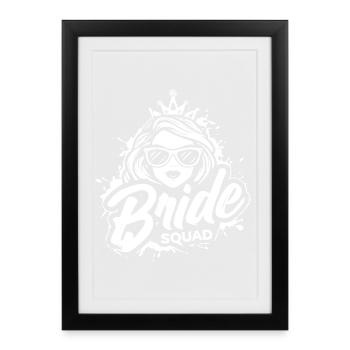 Logo de la mariée « Bride Squad » dans un style grunge moderne - Affiche encadrée (27 × 37 cm) - noir - Devant