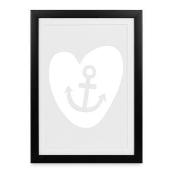 Herz Anker Hamburg Liebe Comic Seefahrer maritim - Gerahmtes Poster (27 × 37 cm) - Schwarz - Vorne