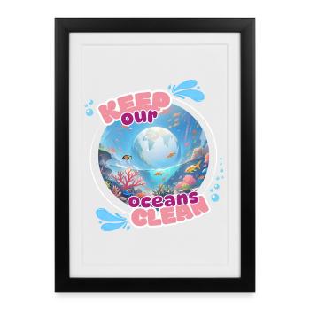 Keep the ocean clean - Framed poster (27 × 37 cm) - black - Front