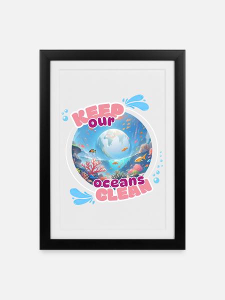 Halten Sie den Ozean sauber - Gerahmtes Poster (27 × 37 cm) - Schwarz