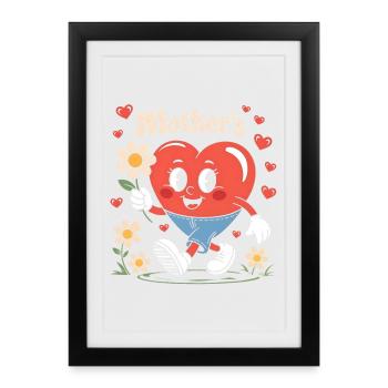 Fête des mères Coeur rétro avec fleurs - Affiche encadrée (27 × 37 cm) - noir - Devant