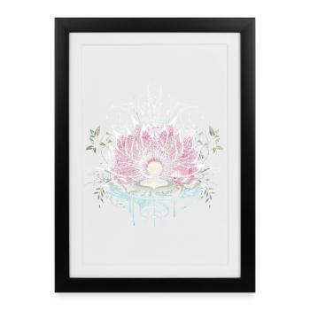 Fleur de lotus délicate avec des éléments d’eau et des graffitis - Affiche encadrée (27 × 37 cm) - noir - Devant