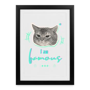 Conception humoristique de mèmes de chat - Je suis célèbre - Affiche encadrée (27 × 37 cm) - noir - Devant