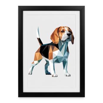 Bulldog - Cooles Low Poly Logo - Gerahmtes Poster (27 × 37 cm) - Schwarz - Vorne