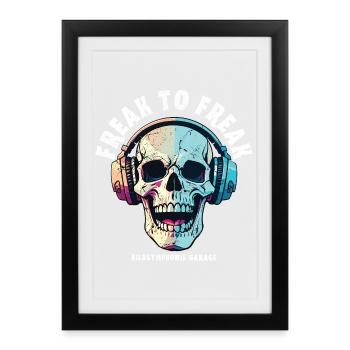 Skull with Neon Headphone Design - Framed poster (27 × 37 cm) - black - Front