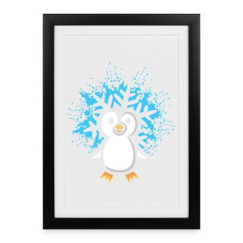 Pingouin avec flocon de neige dessin animé - Affiche encadrée (27 × 37 cm) - noir - Devant